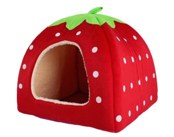 Gambar koklopo Strawberry Pet Cat Dog House Bed With Warm Plush Pad(Red,M)   intl