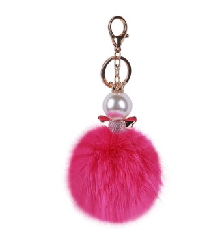 Gambar koklopo Women Fox Fur Ball Pom Pom Keychain With Key Clip For CarKey Ring Or Bag (Roseo)   intl