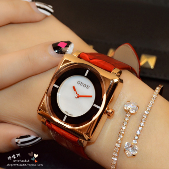 Gambar Korea Fashion Style persegi benar benar naik sabuk emas Shi Ying jam Watch