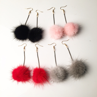 Korea Fashion Style rumah style bola bulu kelinci anting-anting. >>>>