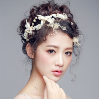 Gambar Korea putih murni buatan tangan menikah pengantin kepala bunga