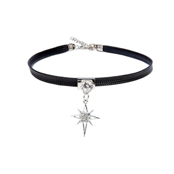 Lady Creative Four-Pointed Star Pendant Diamond Black Necklace Jewelry - intl  