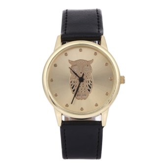Leather Strap Quartz watch Owl Print Clocks Wristwatch(Black) - intl  