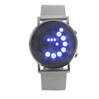 Gambar LED Round Mirror Blue Circles Stainless Steel Watch Silver   intl
