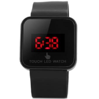LED Touch Screen Watch Red Subtitles Rectangle Dial Rubber Band - BLACK - intl  