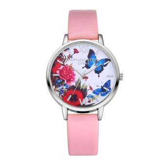 Lvpai Brand Leather Butterfly Casual Quartz Bracelet Dress Watch (Pink) - intl  