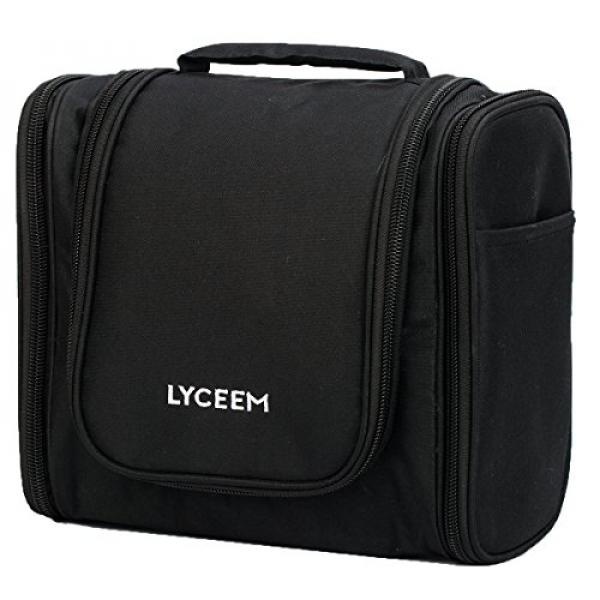 LYCEEM 3 Ruang Besar Travel Toiletry Bag untuk Pria & Wanita Hitam-Kit Toilet Hanging untuk Makeup, Kosmetik, Shaving, Aksesoris Perjalanan-Intl