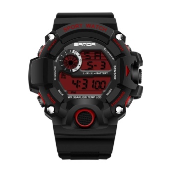 Man Sports Fashionable Multi Function Waterproof Electronic Wrist Watch(Red)-one size - intl  