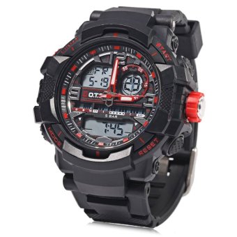 Men LED Digital Luminous Quartz Watch Analog Outdoor Sport DualMovt Military Wristwatch (red with black) - intl  