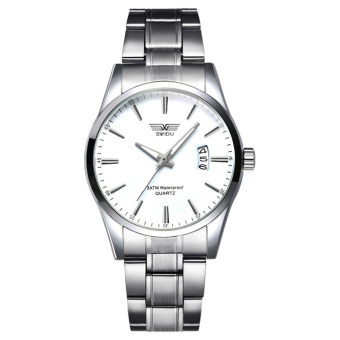 Men Steel Alloy Calendar Clock Quartz Business Watch (White) - intl  