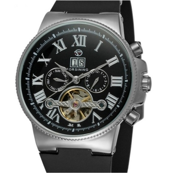 Men Tourbillon Automatic Mechanical Wrist Watch with Rubber Band (Black/Silver)  