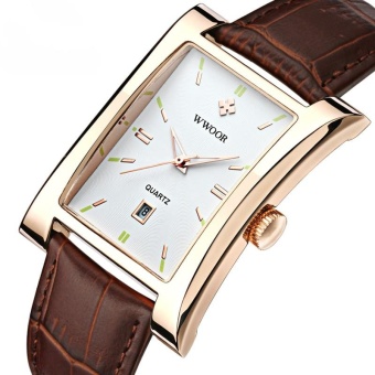 Men Watches Luxury Glow Hour Date Square Clock Male Waterproof Casual Quartz Watch Men Leather Strap Sport Wrist Watch, Brown - intl  
