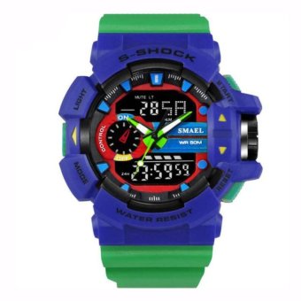 Mens Multi-function Double Calendar Countdown Alarm Clock ShockResistant Waterproof LED Light Luminous Quartz Electronic DigitalWrist Watch(Blue-Green) - intl  