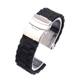 Mens Silicone Rubber Watch Strap Band Waterproof with Deployment Clasp 24mm - intl  