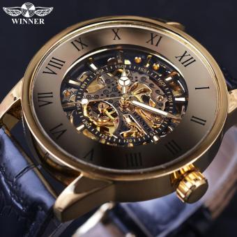 Mens Watches 2017 Bronze Retro Design Roman Number Display Golden Movement Skeleton Inside Men Watch Top Brand Luxury Mechanical Watch - intl  