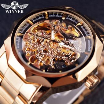 Mens Watches Royal Carving Series Golden Luxury Stainless Steel Skeleton Male Wrist Watch Men Watches Top Brand Luxury Automatic Watch - intl  