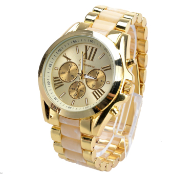 Menswear Quartz Full Steel Watch Women Watches Casual Dress Ladies Wrist Watch Gold Dial Alloy Watch (White) - intl  