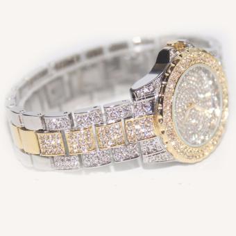Merek mewah jam tangan wanita baja kristal berlian imitasi Diamond gaun wanita jam tangan untuk wanita pita Stainless Steel (emas dan perak) - International  