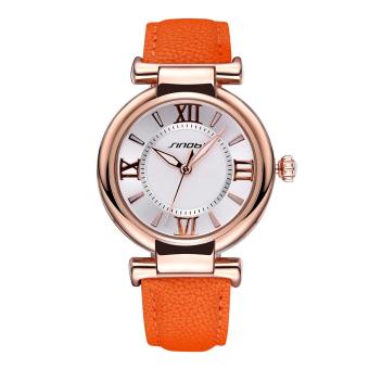 mingjue Brand SINOBI Luxury Leather Women Watches Ladies fashion Gold Dial Quartz Dress Watch Roman Number Casual Wristwatch (orange gold white)  