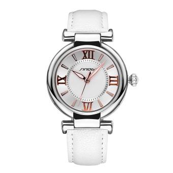mingjue Brand SINOBI Luxury Leather Women Watches Ladies fashion Gold Dial Quartz Dress Watch Roman Number Casual Wristwatch (white silver white)  