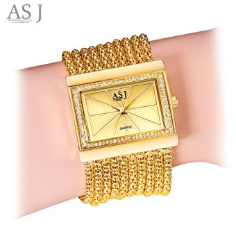 MiniCar ASJ B116 Women Quartz Watch Artificial Diamond Rectangle Dial Twining Chain Strap Bracelet Wristwatch Golden(Color:Golden) - intl  