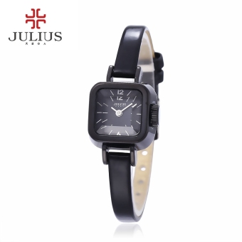 MiniCar Julius JA - 496 Female Quartz Watch 3ATM Genuine Leather Band Stereo Cut Mirror Square Dial Wristwatch Black(Color:Black) - intl  