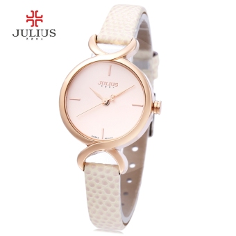 MiniCar Julius JA - 694 Female Quartz Watch 3ATM Simple Dial Slender Genuine Leather Band Wristwatch Beige(Color:Beige) - intl  