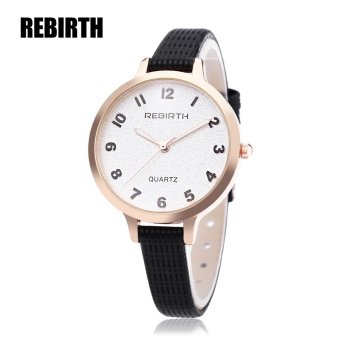 MiniCar REBIRTH RE009 Female Quartz Watch Luminous Slender Leather Band Arabic Numerals Scale Wristwatch Black(Color:Black) - intl  