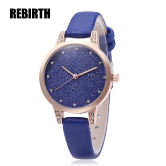 MiniCar REBIRTH RE018 Female Quartz Watch Artificial Diamond Shiny Dial Leather Band Wristwatch Blue(Color:Blue) - intl  