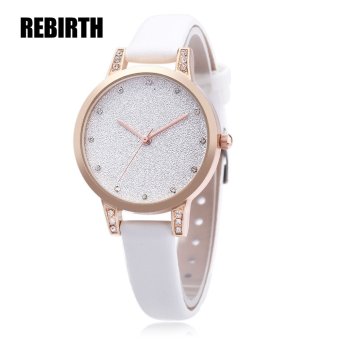 MiniCar REBIRTH RE018 Female Quartz Watch Artificial Diamond Shiny Dial Leather Band Wristwatch White(Color:White) - intl  