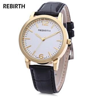 MiniCar REBIRTH RE029B Women Quartz Watch Radial Scale Luminous Pointer Leather Strap Wristwatch White and black(Color:White and black) - intl  