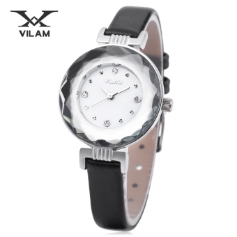 MiniCar VILAM V1016L - 01B Female Quartz Watch Artificial Diamond Dial Stereo Mirror Leather Band Wristwatch White and black(Color:White and black) - intl  