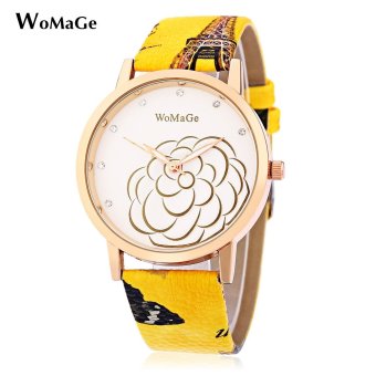 MiniCar WOMAGE 1128 Female Quartz Watch Flower Pattern Artificial Diamond Luminous Dial Wristwatch Yellow(Color:Yellow) - intl  