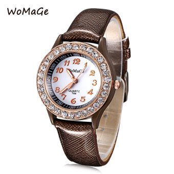 MiniCar WOMAGE 744 Female Quartz Watch Artificial Diamond Dial Luminous Pointer Leather Band Wristwatch Brown(Color:Brown) - intl  