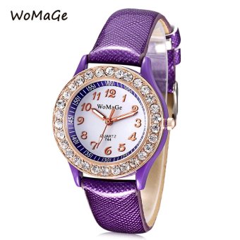 MiniCar WOMAGE 744 Female Quartz Watch Artificial Diamond Dial Luminous Pointer Leather Band Wristwatch Purple(Color:Purple) - intl  