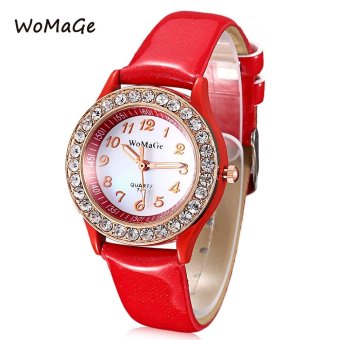 MiniCar WOMAGE 744 Female Quartz Watch Artificial Diamond Dial Luminous Pointer Leather Band Wristwatch Red(Color:Red) - intl  