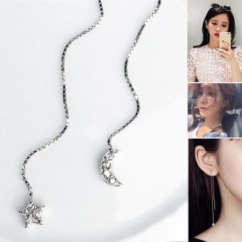 Gambar Moonar 1 Pair indah bintang dan bulan liontin Earrings Fashion Zircon dihiasi anting anting panjang perhiasan
