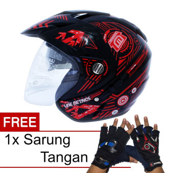 Gambar MSR Helmet Impressive   Line Matrics   Black Red + Promo GratisSarung Tangan