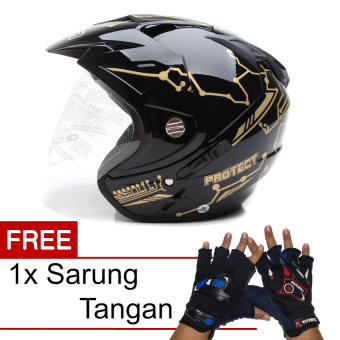 Gambar MSR Helmet Impressive   Protect Special Edition   Hitam Gold +Promo Gratis Sarung Tangan