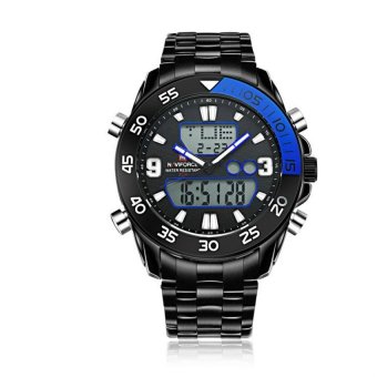 NAVIFORCE Watch Men Dual-time Digital Sports Watches for Men ClockCalendar Alarm Luminous Stainless Steel Quartz Wrist Watch(Blue)(Not Specified)(OVERSEAS) - intl  