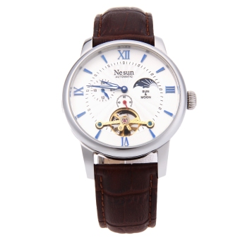 Nesun 9031 Male Automatic Mechanical Watch Tourbillon Genuine Leather Band 30M Water Resistance Wristwatch (White)  