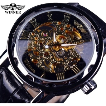 New Luxury Golden Mechanical Automatic Wrist Watch Rome Number Men Stainless Steel Band Skeleton Dial Mens Watch Time Gift M104 - intl  