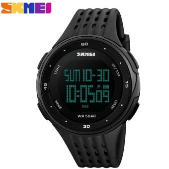 New SKMEI Sports Fashion Watches Waterproof LED Digital Military Watch Men and Women's Swim Climbing Outdoor Casual Pu Strap Wristwatc - Black - intl  