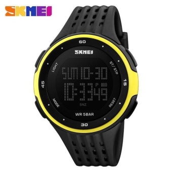 New SKMEI Sports Fashion Watches Waterproof LED Digital Military Watch Men and Women's Swim Climbing Outdoor Casual Pu Strap Wristwatch - Yellow - intl  