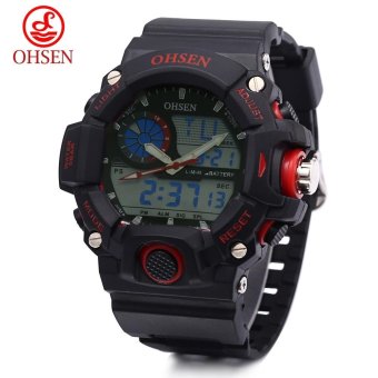 OHSEN AD2808 Dual Movt Quartz Digital Watch Chronograph Calendar Alarm Luminous 5ATM Wristwatch (Red) - intl  