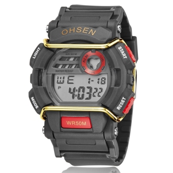 OHSEN merek 1602 pria sport jam tangan digital luar ruangan (merah)  