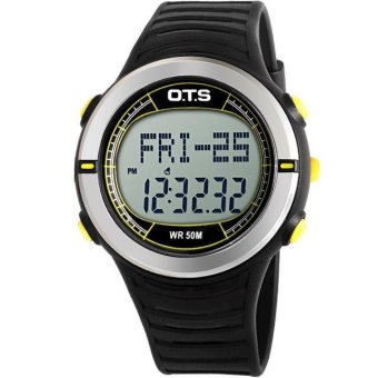 OTS Men's Smart Watch Pulse Heart Rate Calories Pulsometer Pedometer Sports Watches Waterproof Digital Watch - Black Yellow - intl  