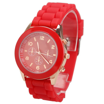 Permen warna gelang jam tangan silikon kuarsa (Merah)  