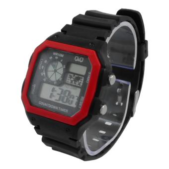 Q&Q - Jam tangan Digital Pria - Rubber Hitam - Dial Hitam - Bezel Merah QQ 1100ER  