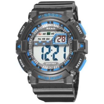 R90011 Luminous and Alarm and Stopwatch and Hour Ring and Date and Week Display Function Digital Movement Men Sport Watch With Resin Band(Blue) - intl  